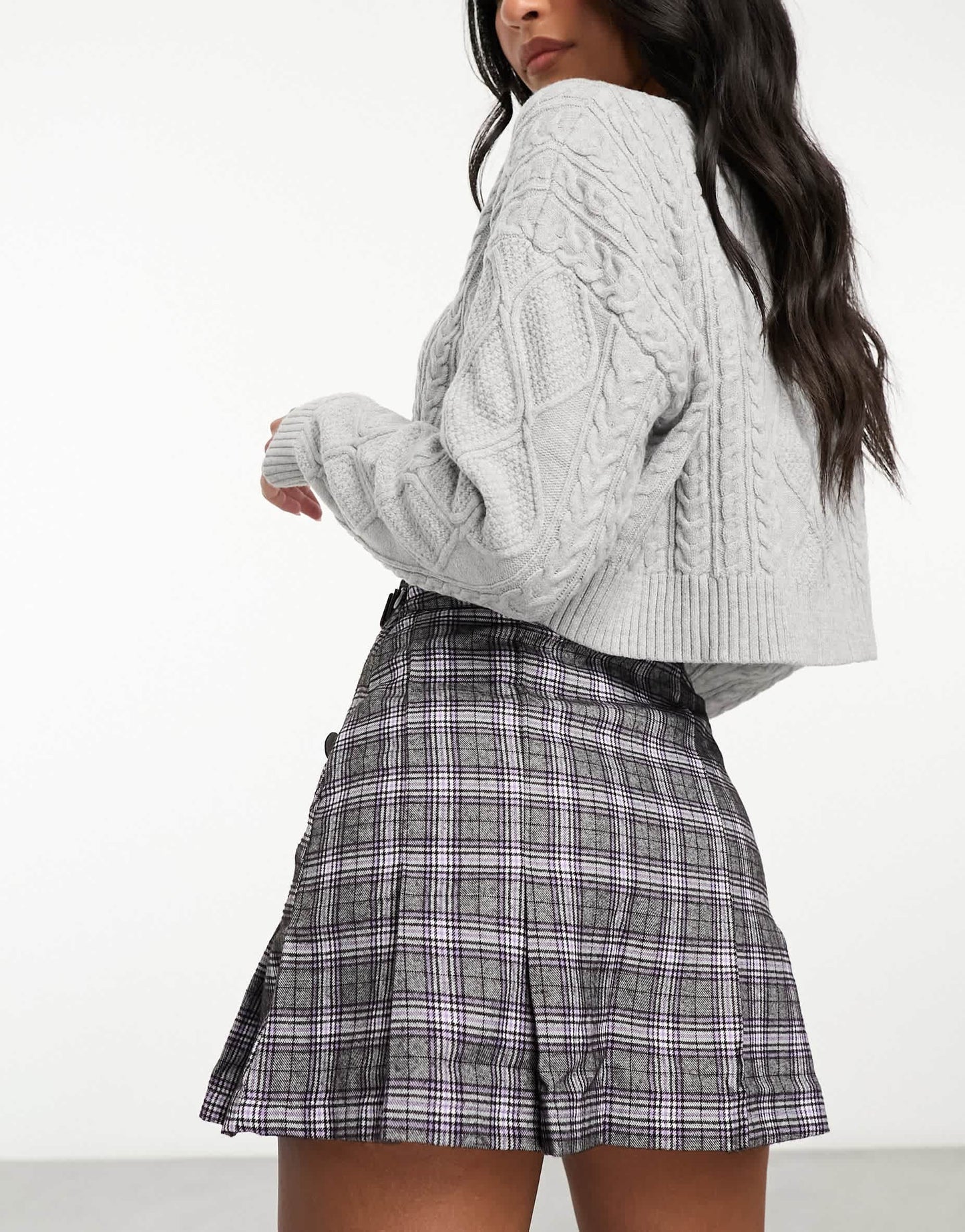 Pull&Bear mini check skirt in brown