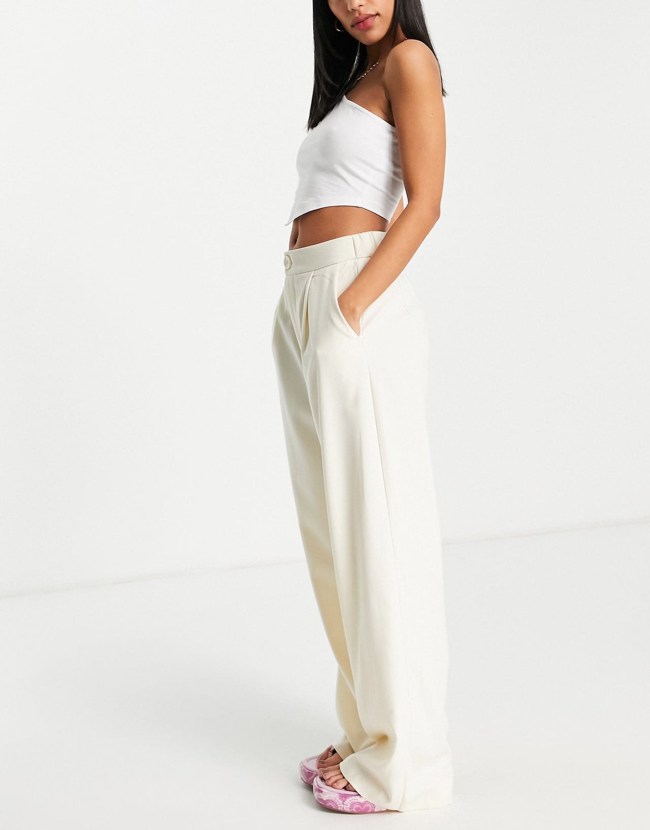 Stradivarius wide leg dad trouser in ecru