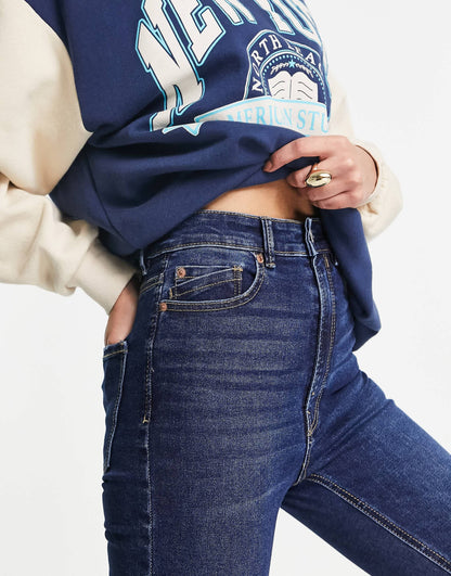 Stradivarius Tall super high waist skinny jean in mid blue