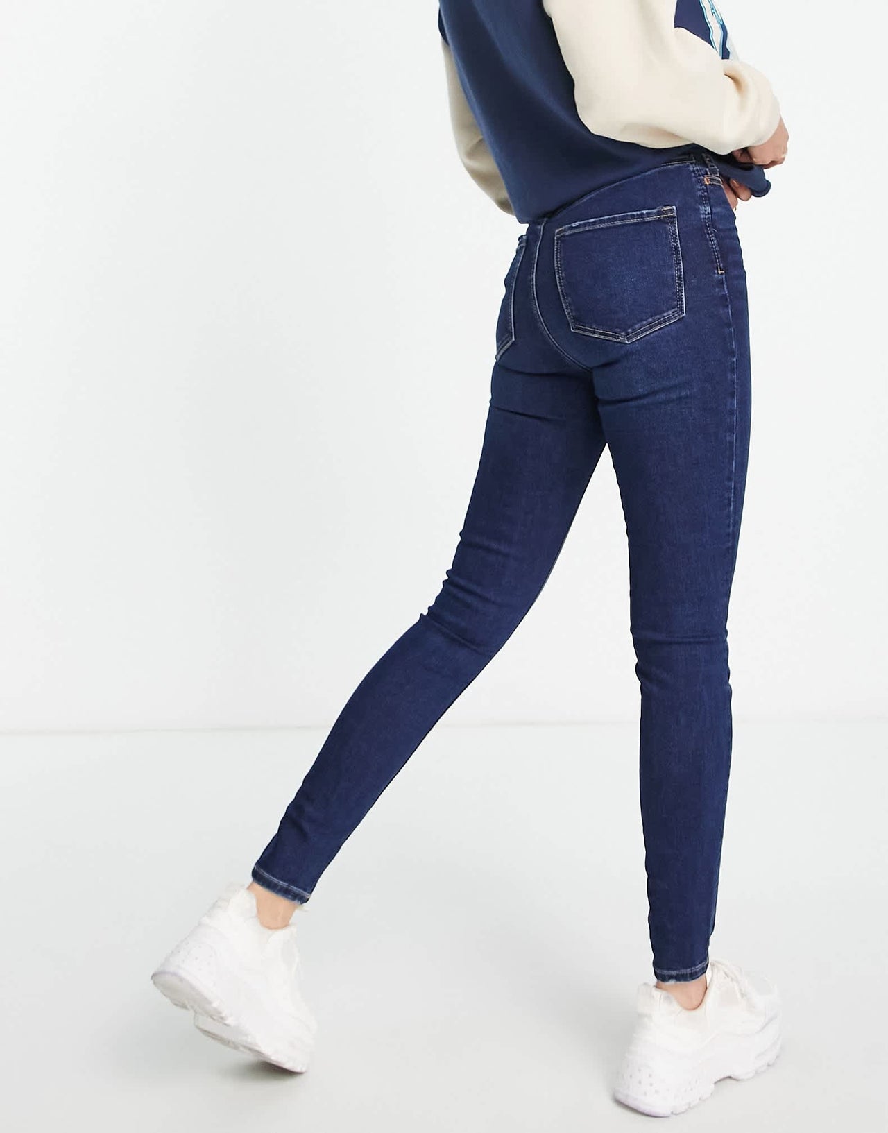 Stradivarius Tall super high waist skinny jean in mid blue