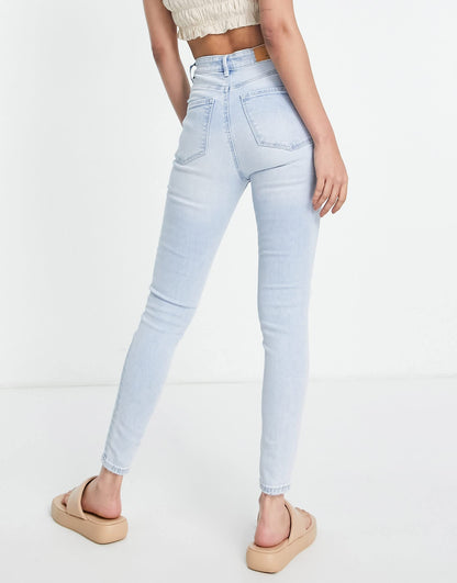 Stradivarius Tall super high waist skinny jean in in light blue