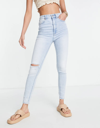 Stradivarius Tall super high waist skinny jean in in light blue