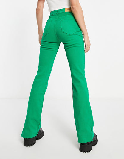 Stradivarius Tall slim flare jean with split detail in green