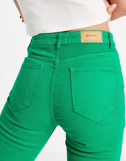 Stradivarius Tall slim flare jean with split detail in green