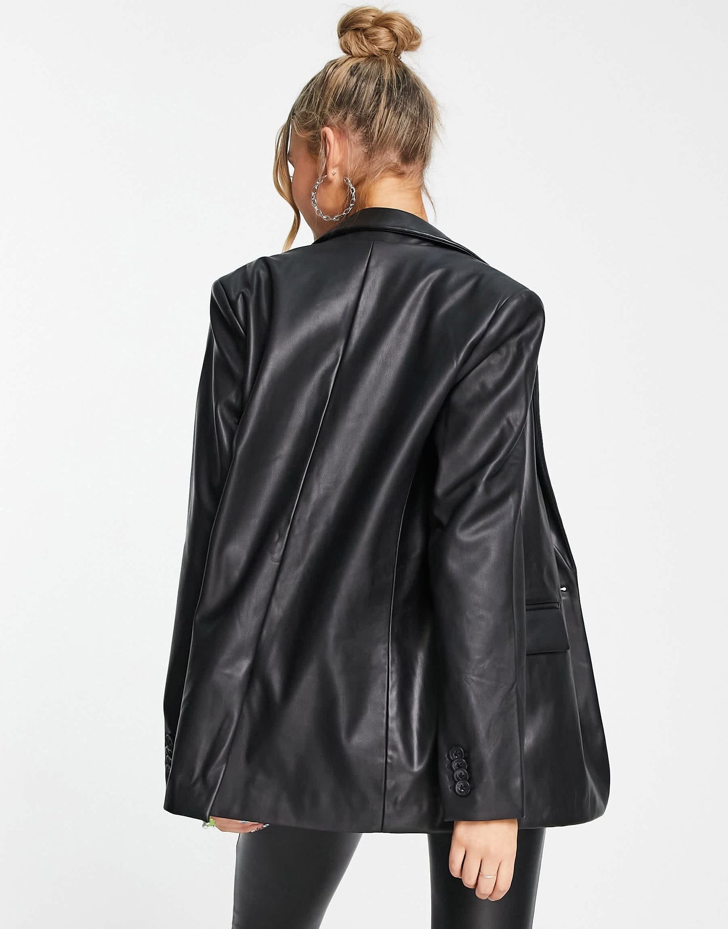 Pull&Bear faux leather blazer in black