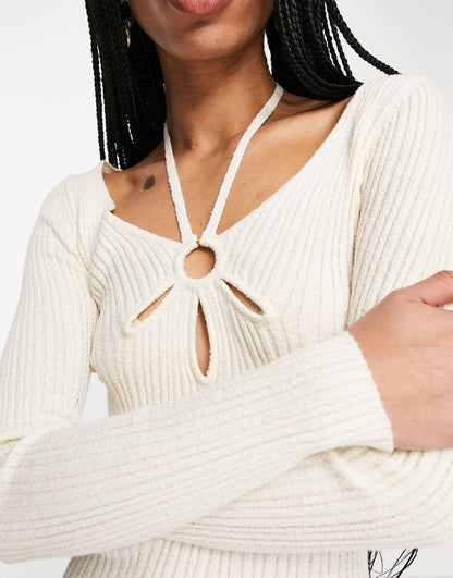 Bershka knitted mini dress in cream