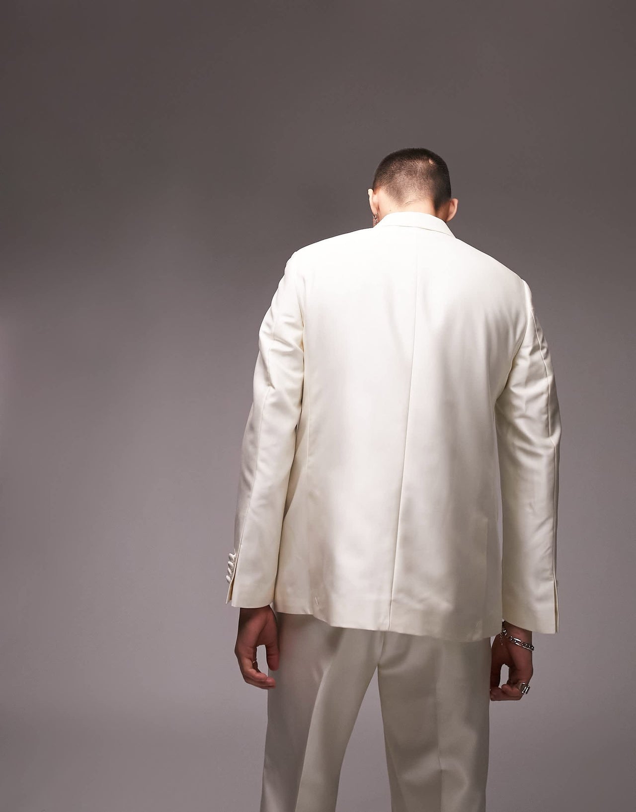 Topman relaxed double breasted suit jacket in white