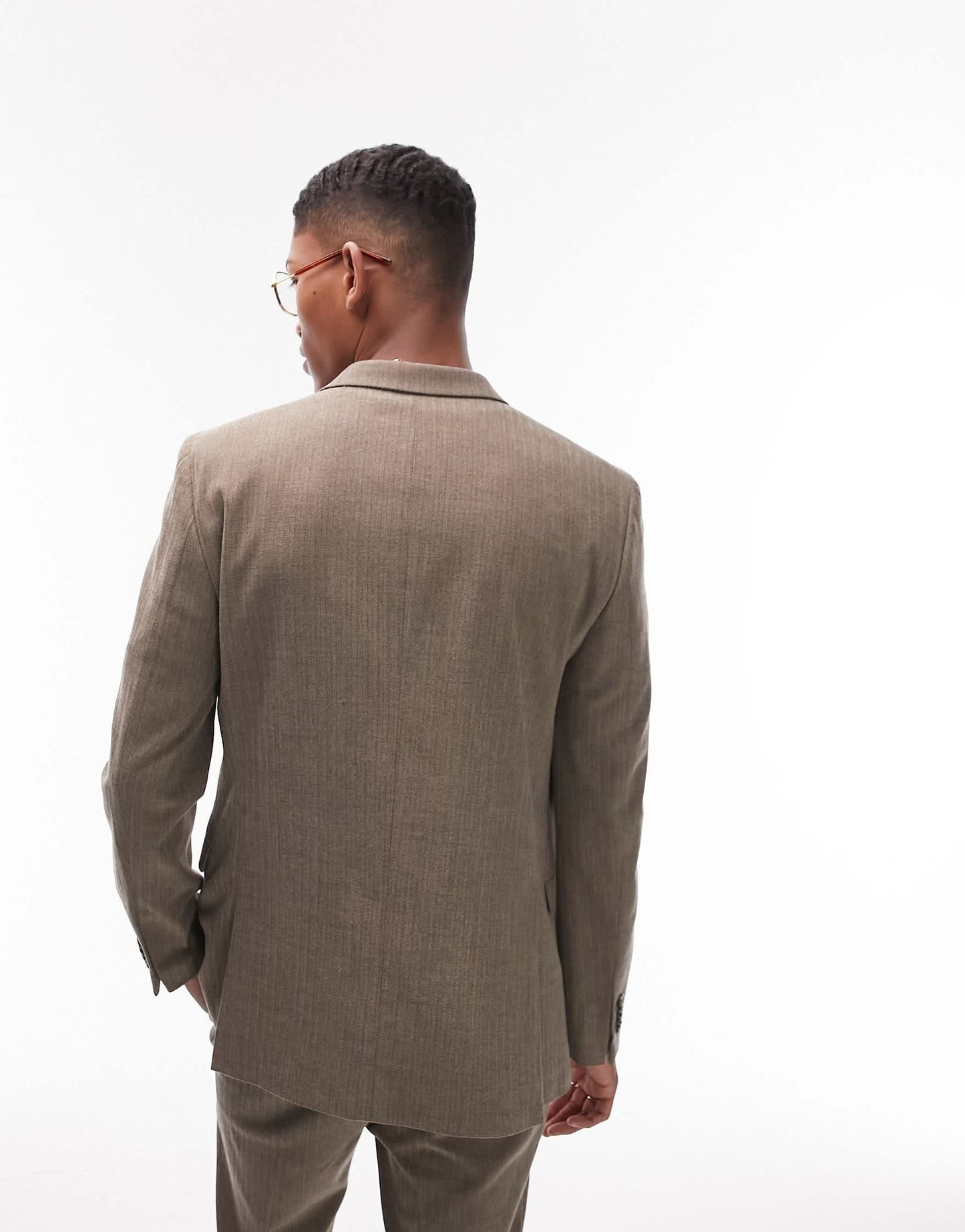 Topman super skinny herringbone double breasted suit jacket in brown