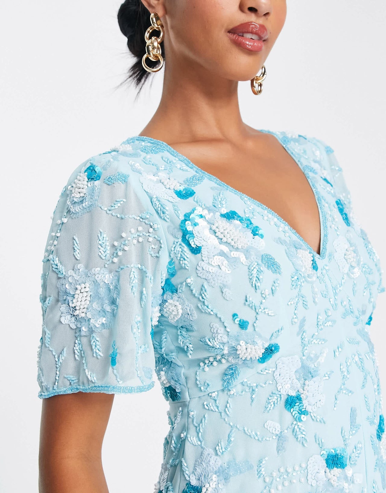 Miss Selfridge Petite Premium embellished backless playsuit in aqua