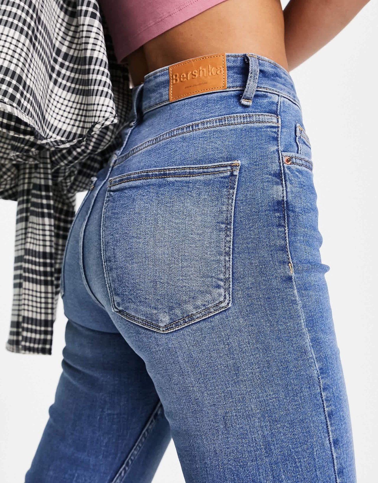 Bershka Tall high waist skinny jean in medium blue