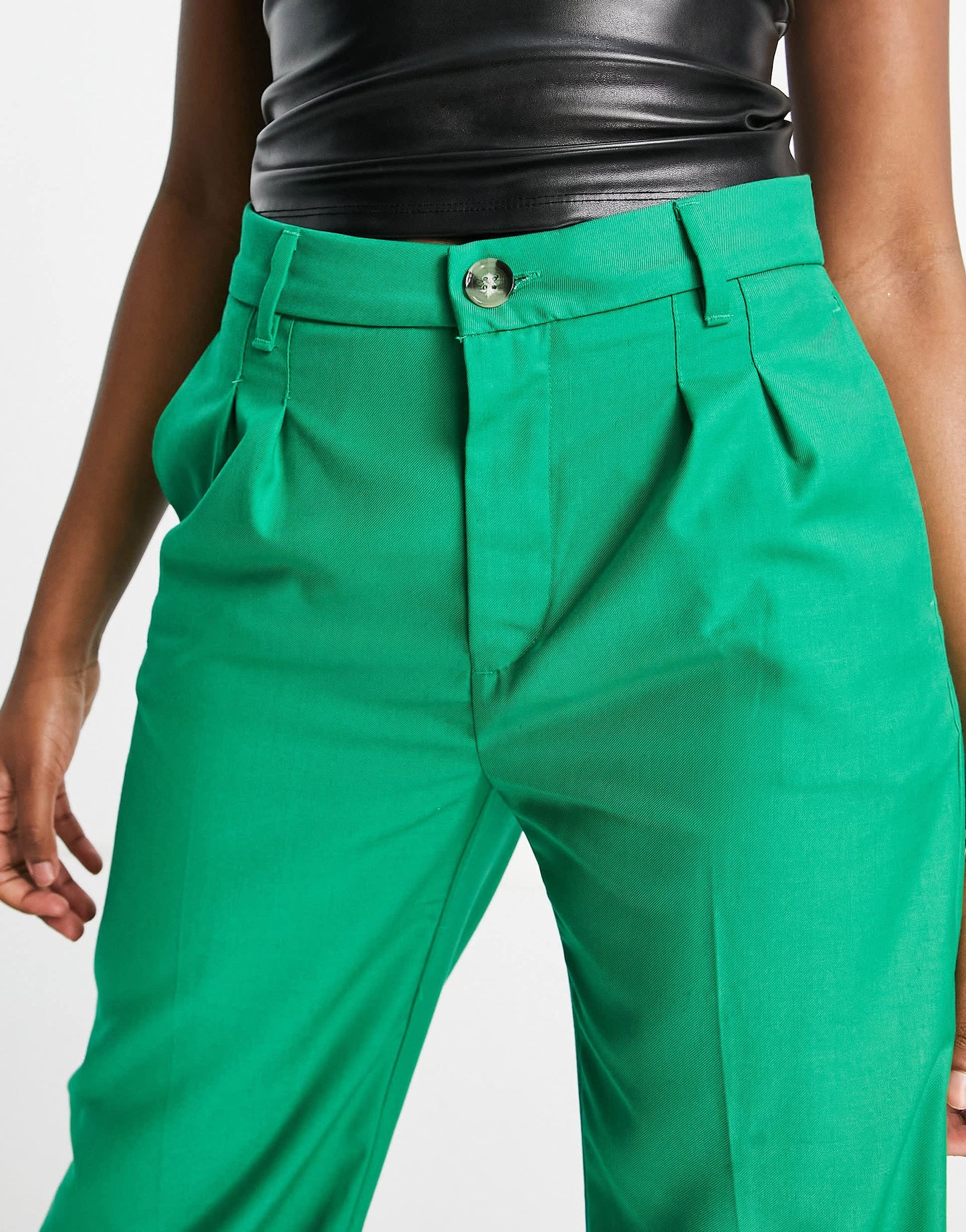 Bershka wide leg tailored trouser in green