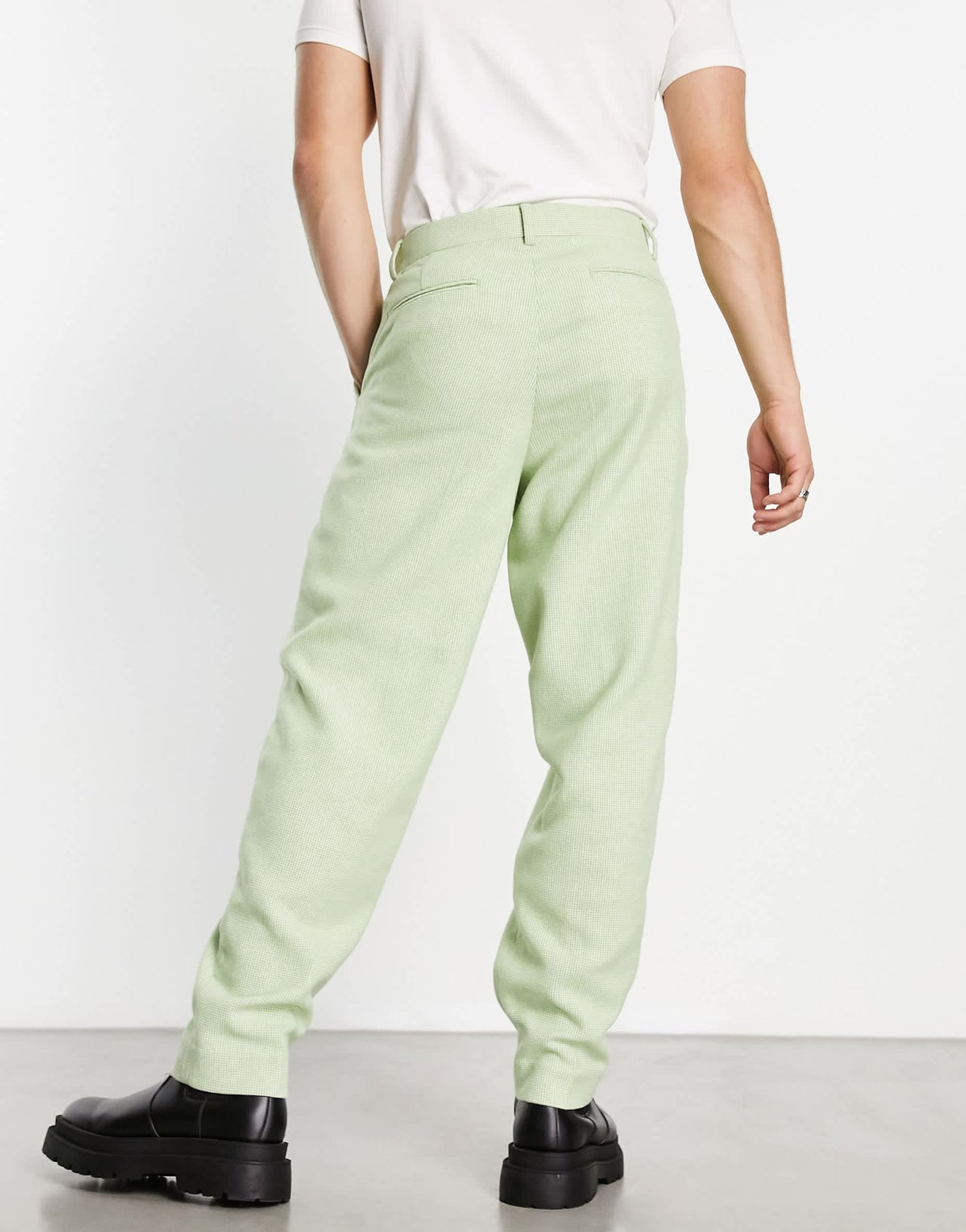 ASOS DESIGN oversized wool mix smart trousers in sage micro check