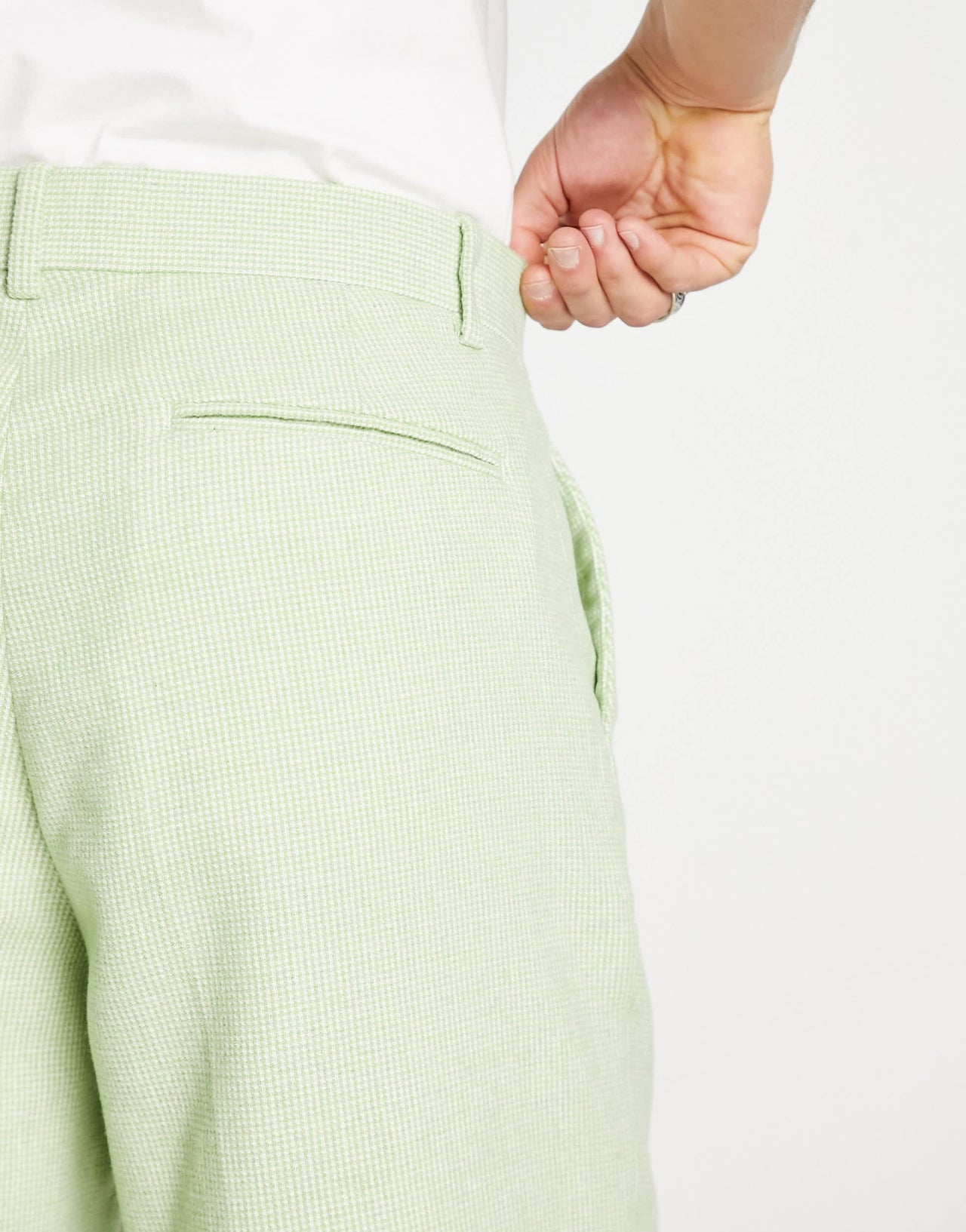 ASOS DESIGN oversized wool mix smart trousers in sage micro check