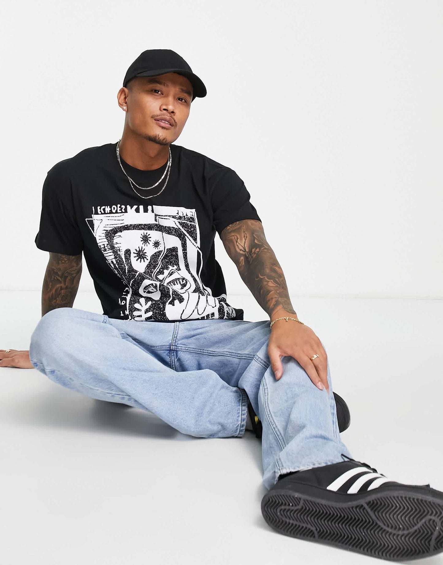 Pull&Bear art printed t-shirt in black