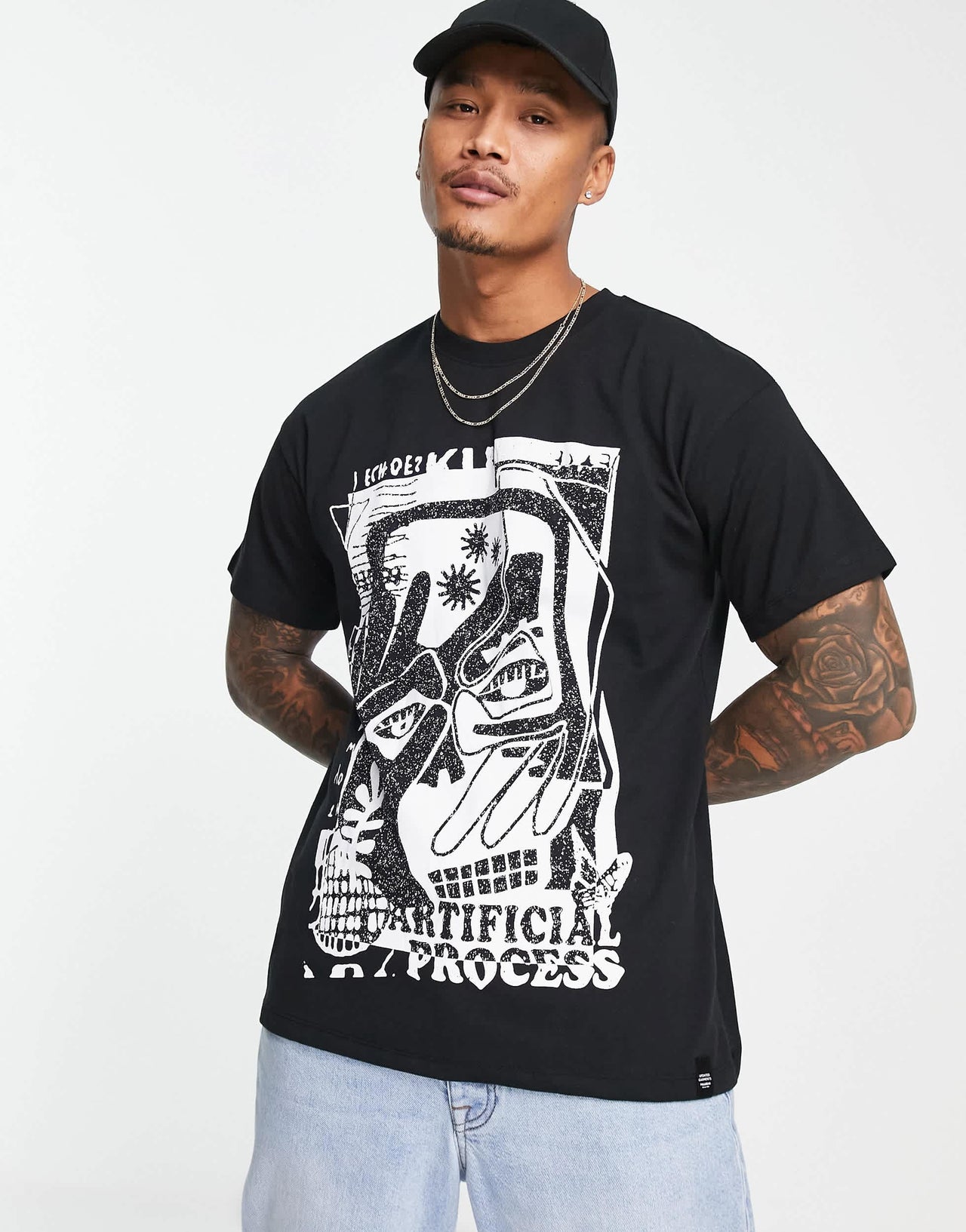 Pull&Bear art printed t-shirt in black