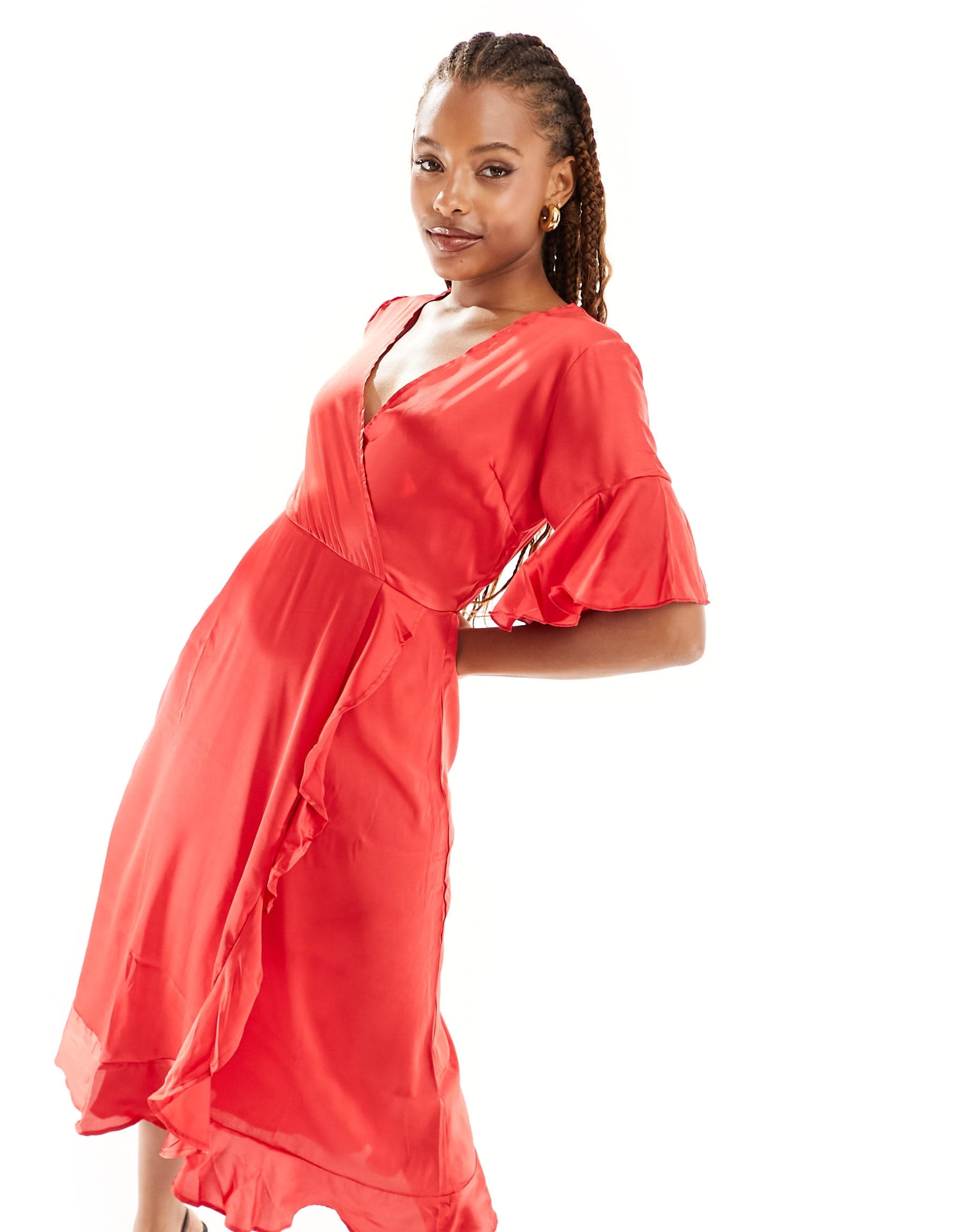 AX Paris satin wrap dress in red