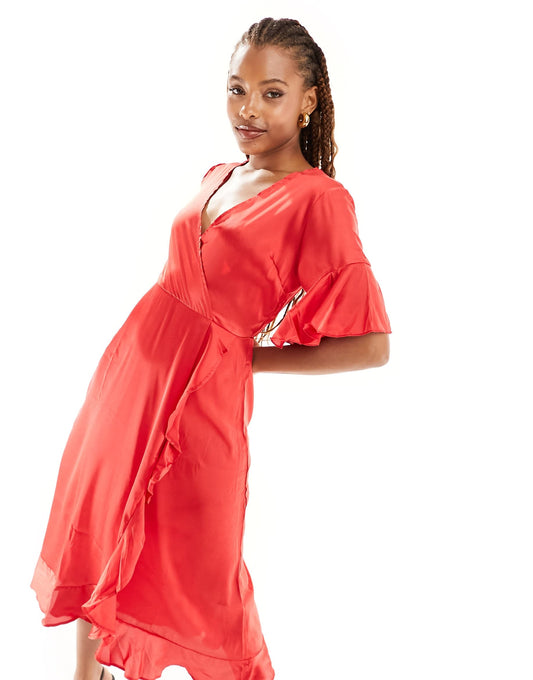 AX Paris satin wrap dress in red