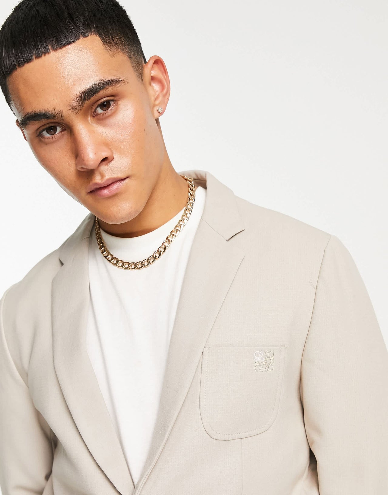 Bando regular fit jersey suit jacket in stone
