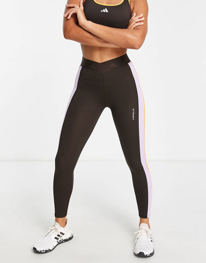 adidas Training Techfit colourblock high waisted sculpt leggings in brown