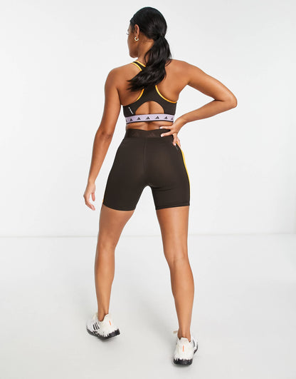 adidas Training Techfit colourblock high waisted legging shorts in brown, orange and purple