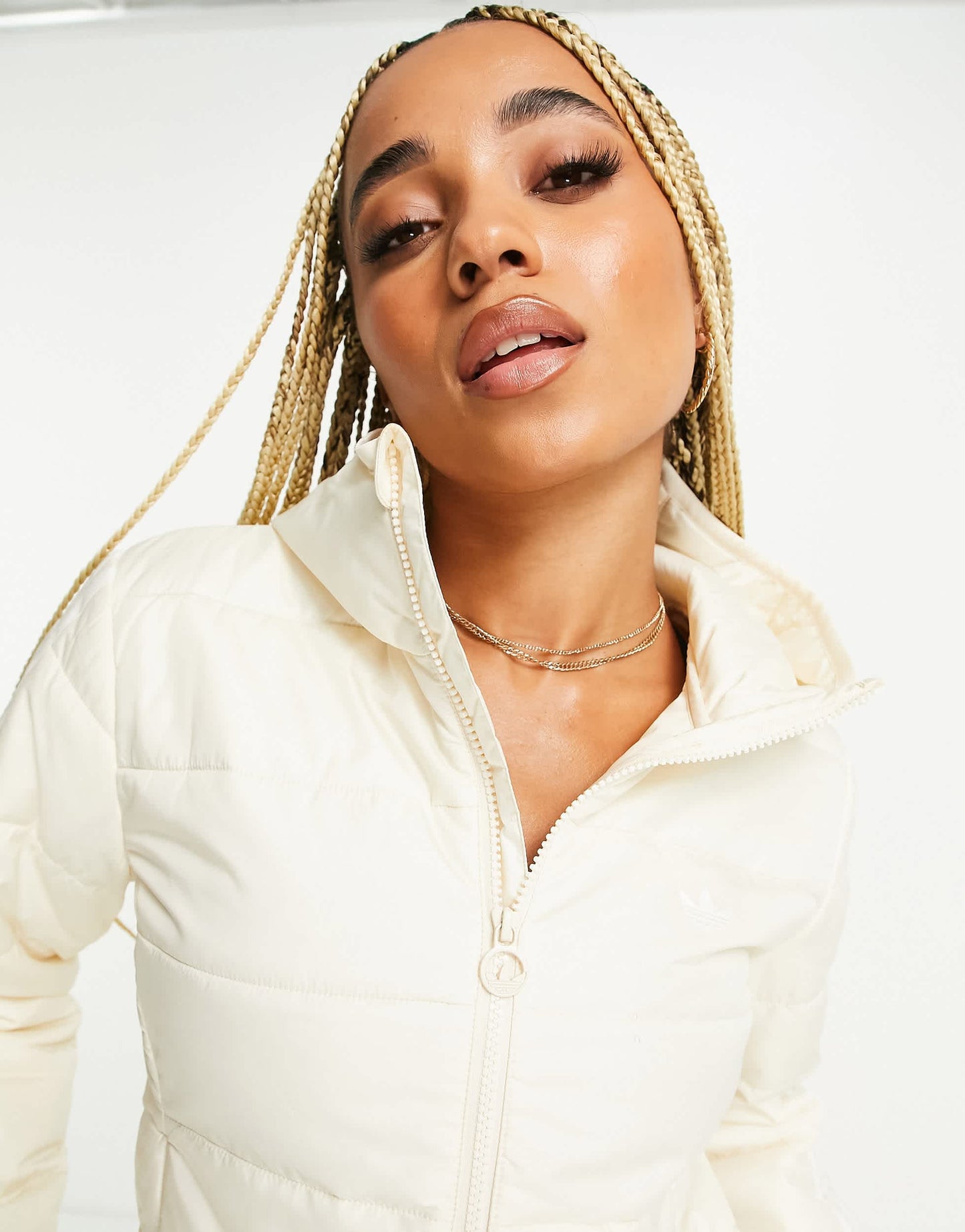 adidas Originals slim trefoil puffer jacket in off white