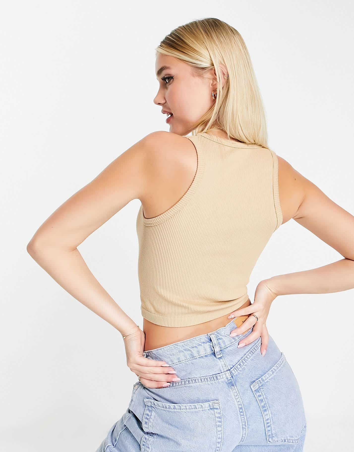 Stradivarius seamless ribbed vest in beige