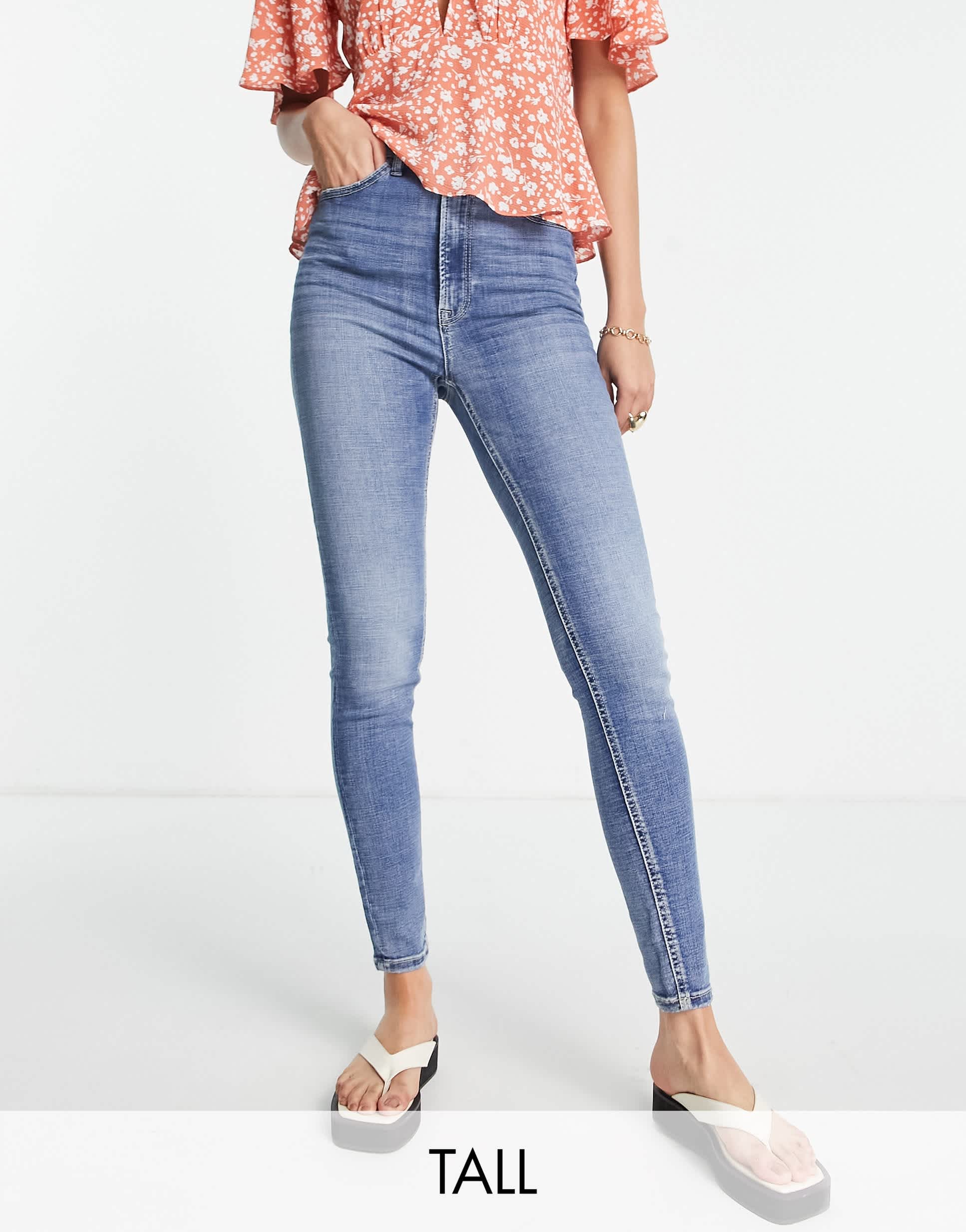 Stradivarius Tall super high waist skinny jeans in medium blue