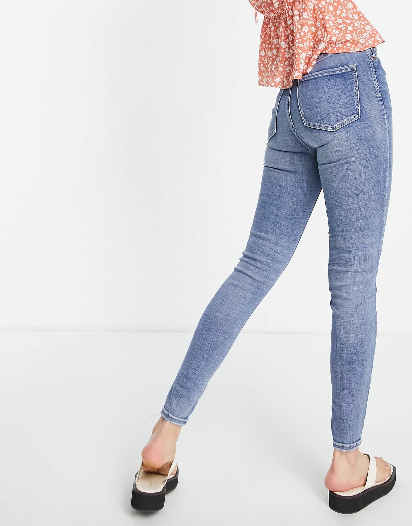 Stradivarius Tall super high waist skinny jeans in medium blue