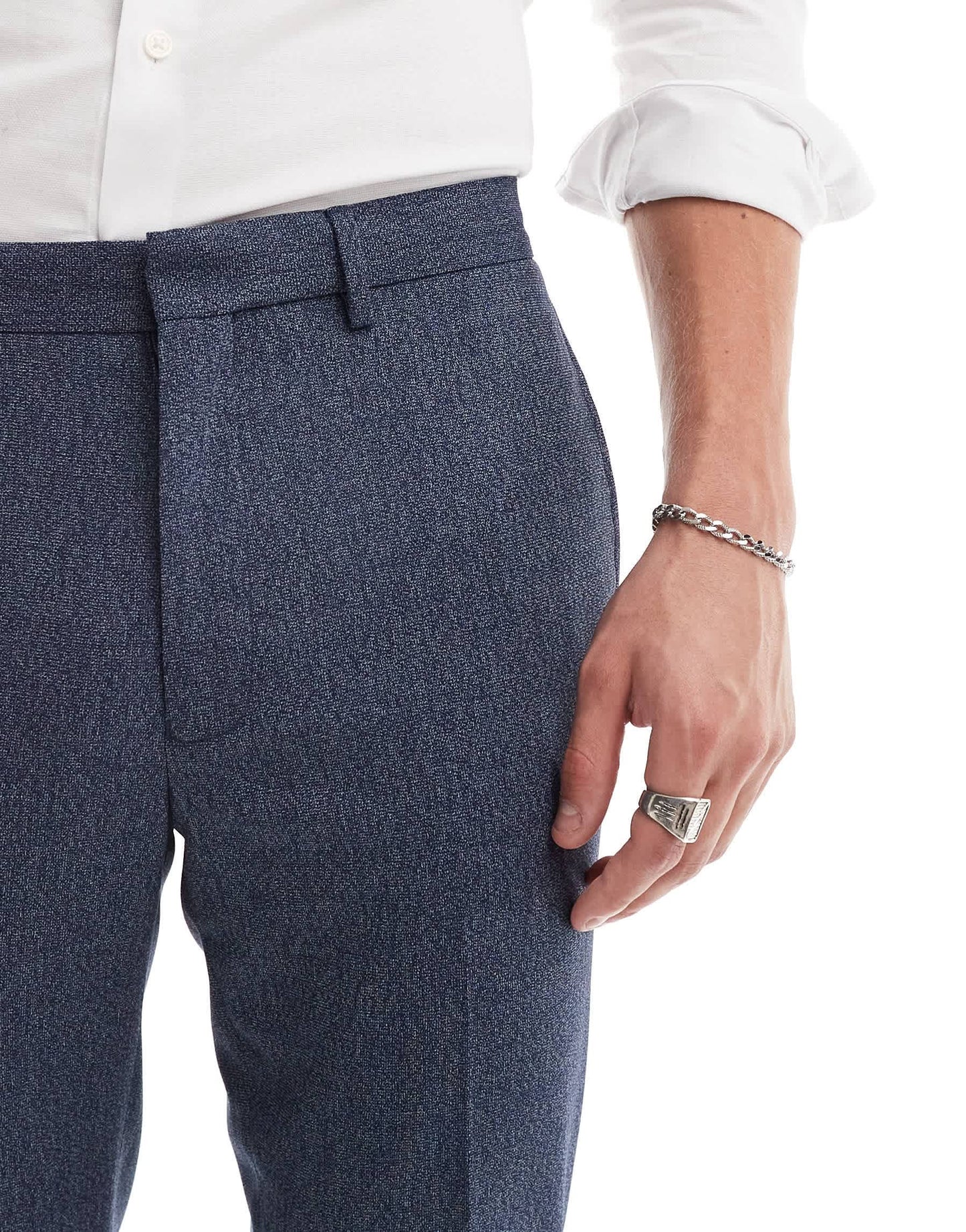 ASOS DESIGN wedding super skinny suit trousers in dark blue micro texture