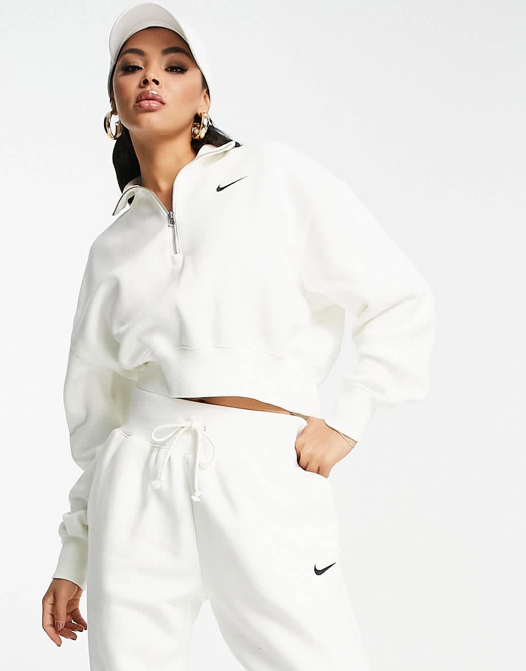 Nike Phoenix Fleece quarter zip sweatshirt in sail white
