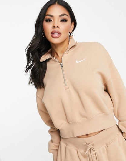 Nike Phoenix Fleece quarter zip sweatshirt in hemp brown