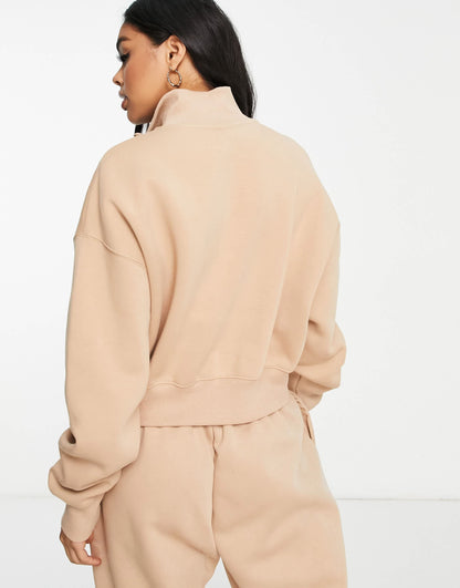 Nike Phoenix Fleece quarter zip sweatshirt in hemp brown