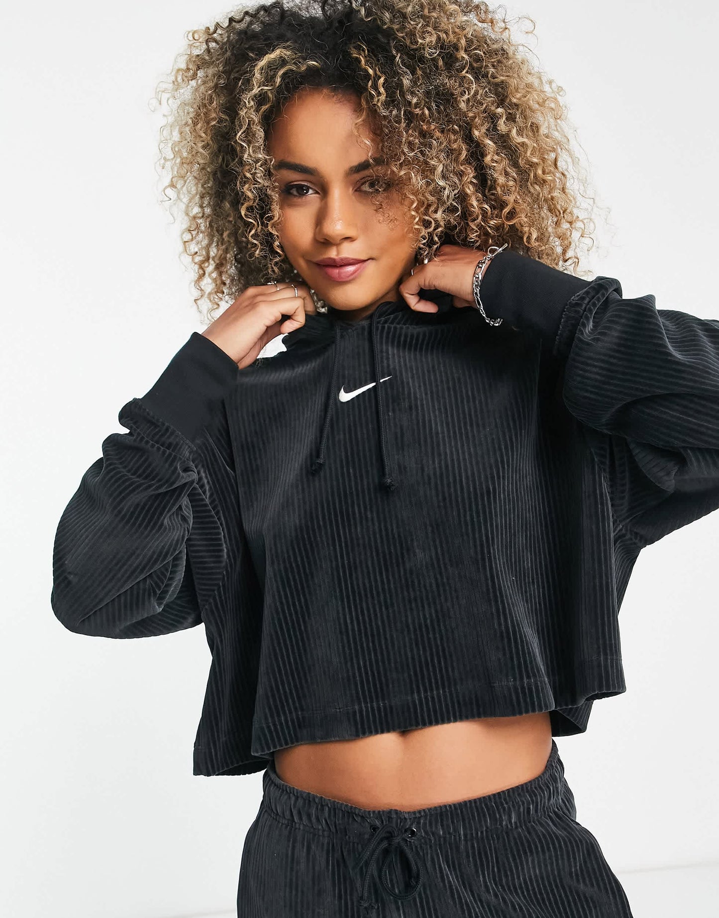 Nike velour cord pullover hoodie in black