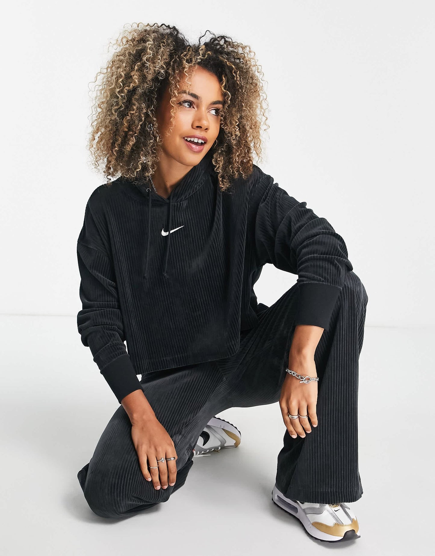Nike velour cord pullover hoodie in black