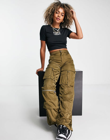 Nike Swoosh graphic slim crop t-shirt in black
