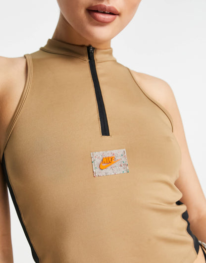 Nike Sports Utility graphic halter zip vest in driftwood beige