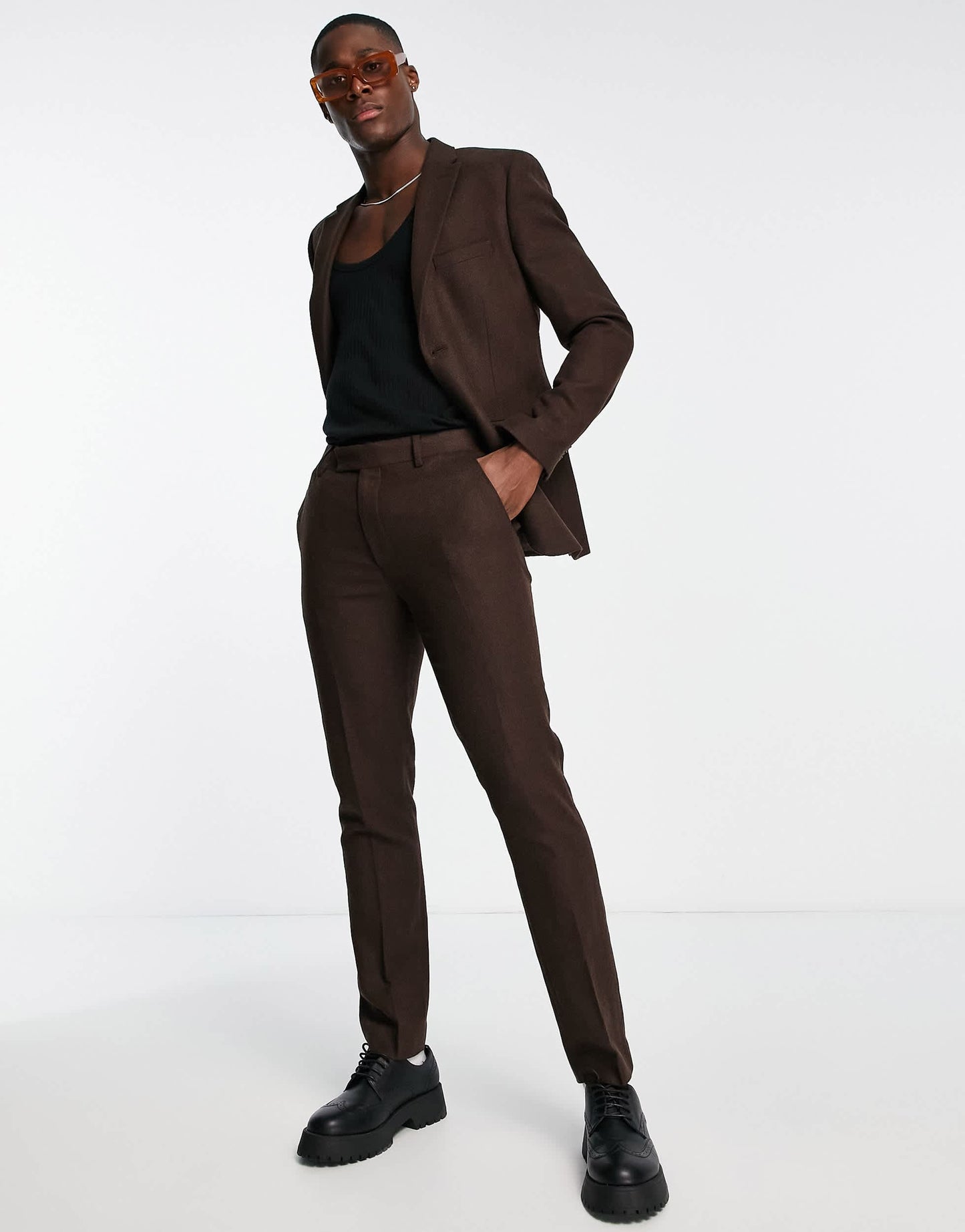 Topman skinny wool mix suit trousers in brown