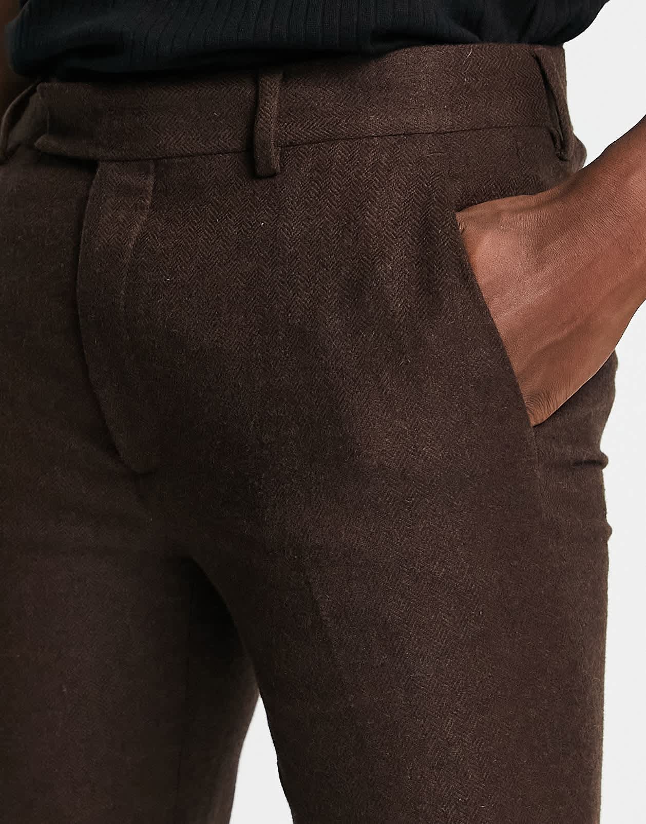 Topman skinny wool mix suit trousers in brown