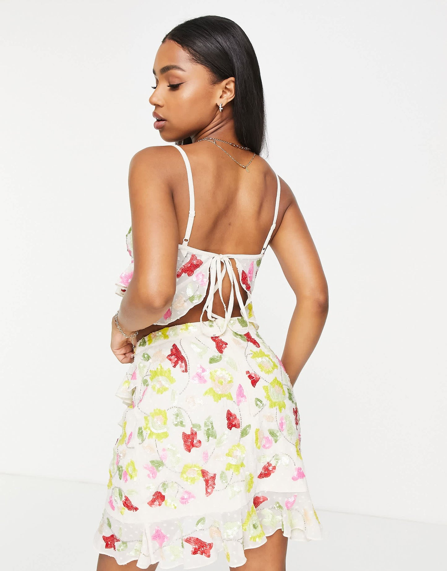 Miss Selfridge Premium embellished cami crop top in neon yellow - YELLOW