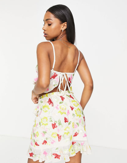 Miss Selfridge Premium embellished cami crop top in neon yellow - YELLOW