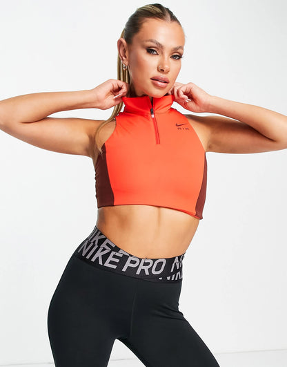 Nike Training Air Mock zip neck cropped medium support sports bra top in red