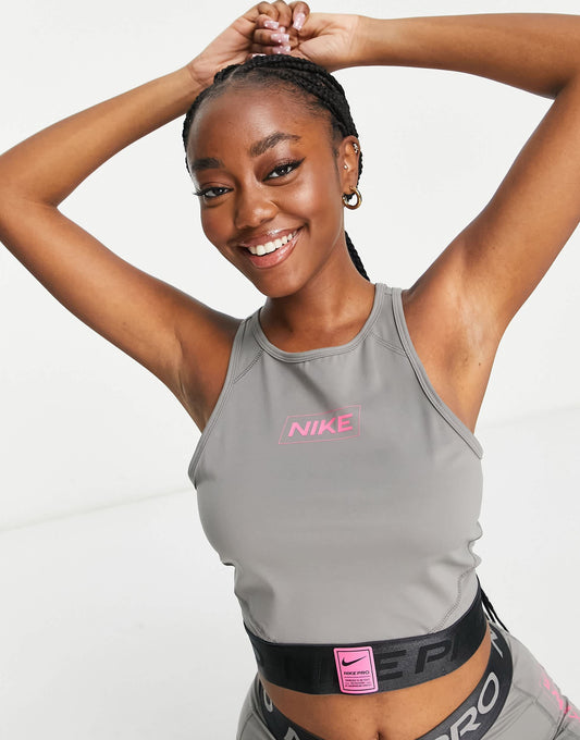 Nike Pro Training GRX cropped logo tank in grey