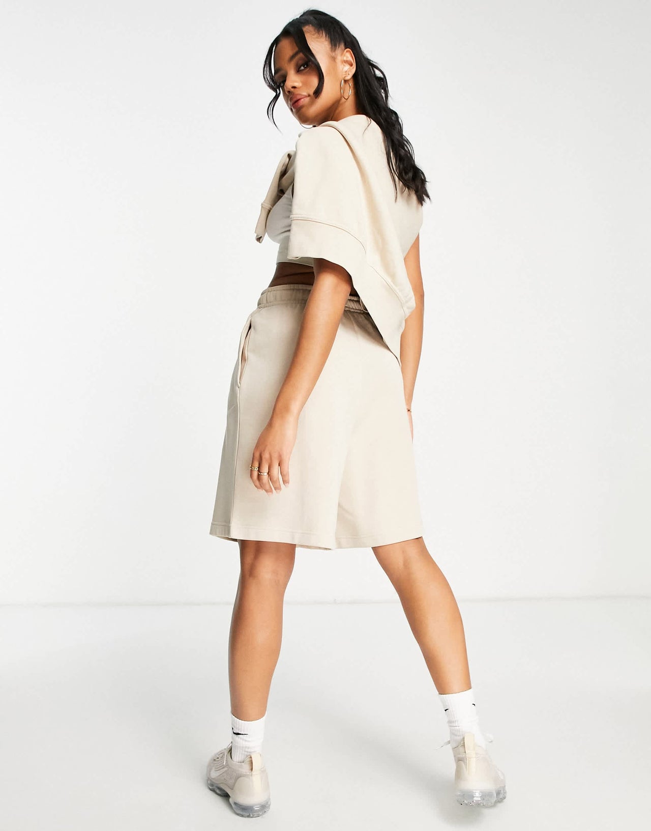 Nike Collection Fleece high-waisted shorts in sand