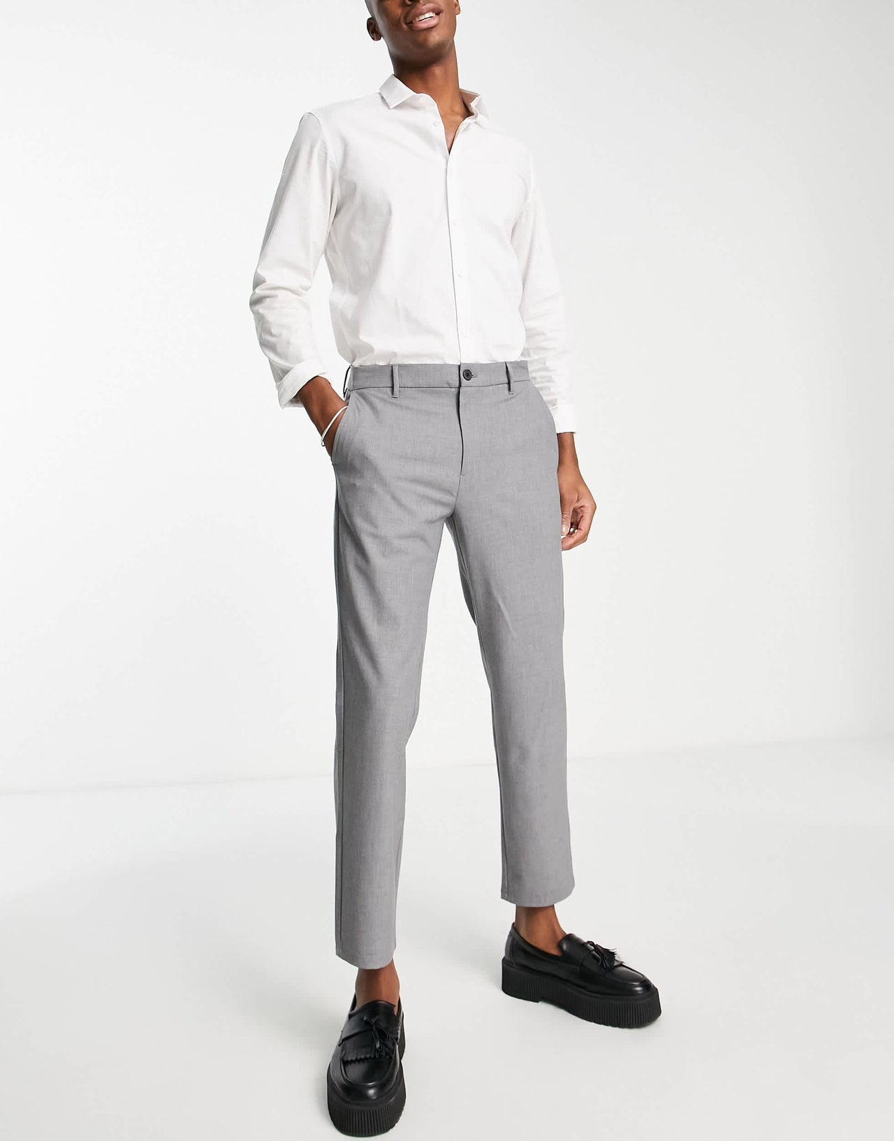 Pull&Bear slim smart trousers in grey