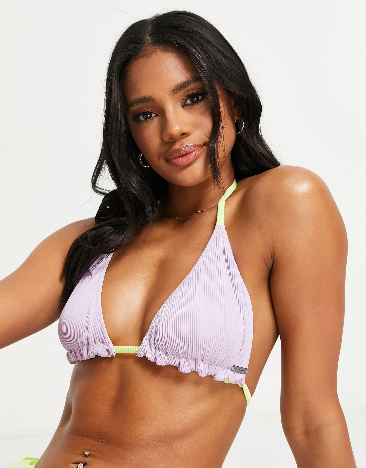 We Are We Wear Melissa reversible ribbed triangle bikini top in lime and lilac