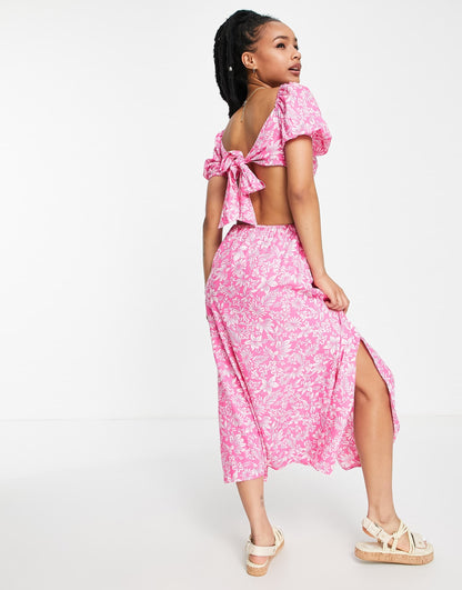 Miss Selfridge Petite ring detail cut out maxi dress in pink hibiscus print