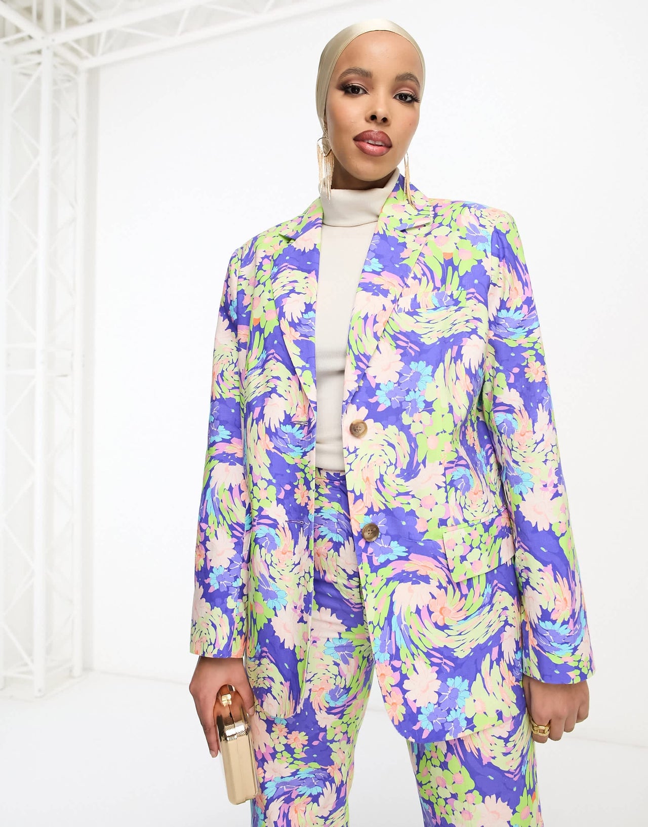 ASOS DESIGN floral suit dad blazer in blue
