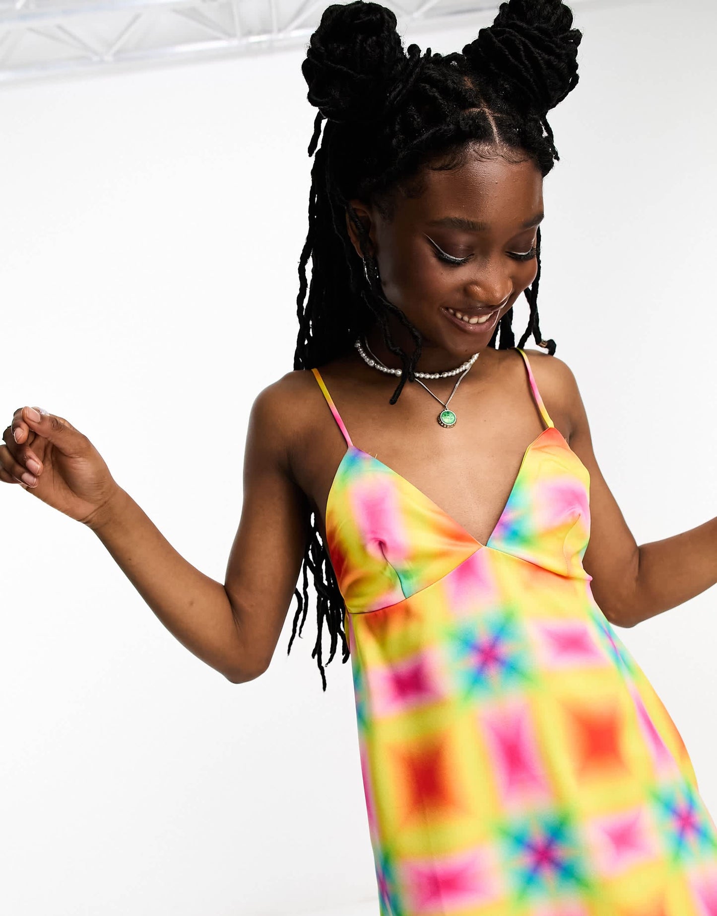 COLLUSION mini printed satin  summer slip dress in multi
