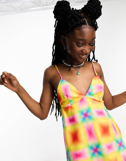 COLLUSION mini printed satin  summer slip dress in multi