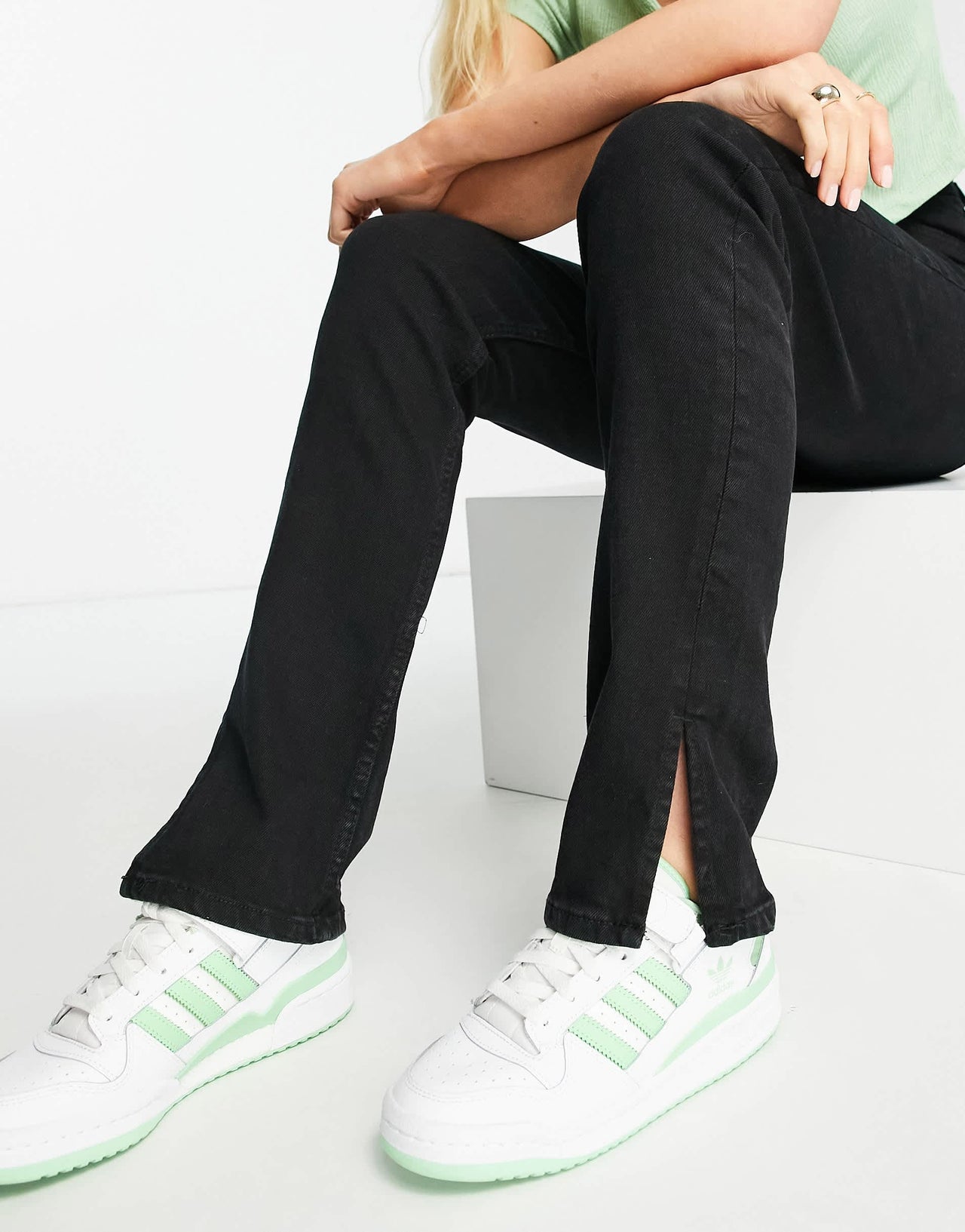 Bershka bootcut straight jean in black